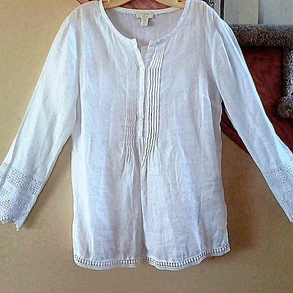 ST TROPEZ LINEN LONGSLEEVE LACE TUNIC NWT SIZE MEDIUM - Picture 4 of 16